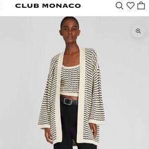 Club Monaco Black & Cream Open-Weave Knit Cardigan